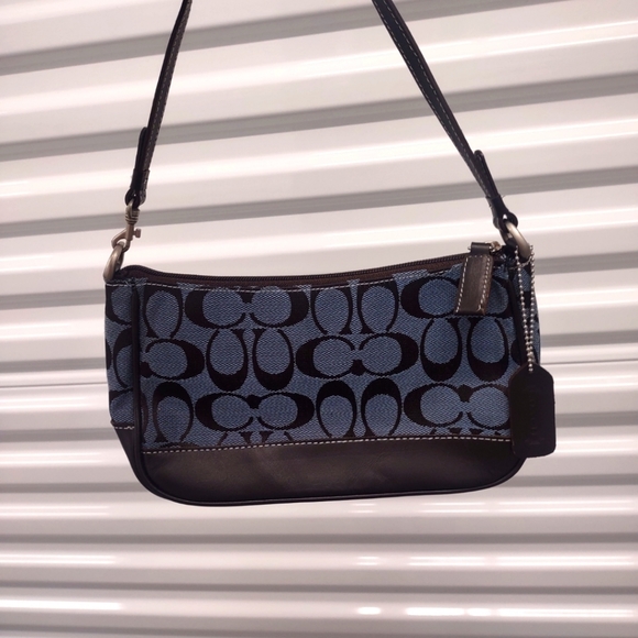 COACH Signature Demi Shoulder Bag in Blue and Chocolate Brown. - Picture 10 of 10